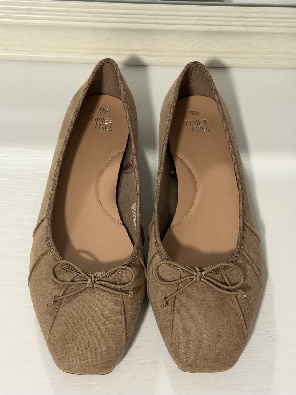 Time and Tru Taupe Suede Bow Ballet Flats
